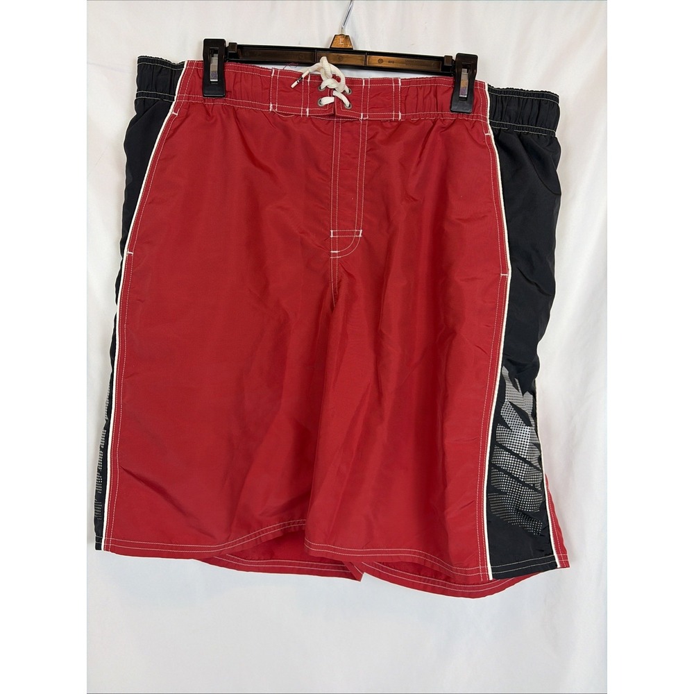 Vintage Nike Men’s Red White Black Mesh Lined Swim Trunks Logo Drawstring XXL